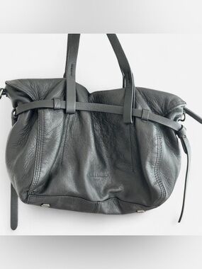 Vintage Y2K Liebeskind Black Leather Tote with Grey Inner Lining and Coral Trim